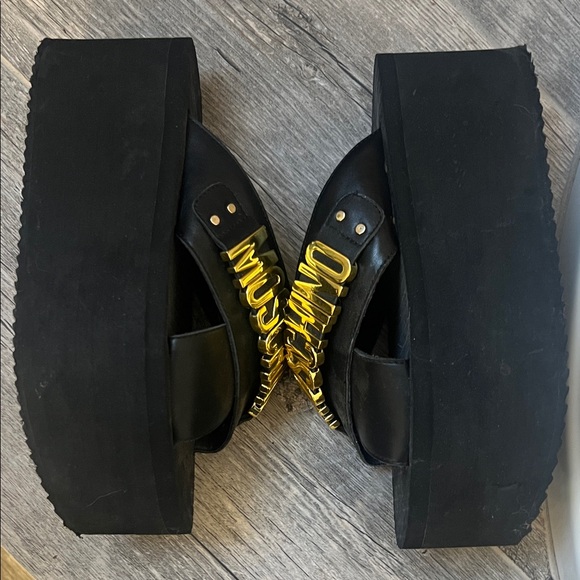 Moschino Black Logo Slide Sandals Gold MOSCHINO Hardware Designer Platform Slide - Picture 8 of 12